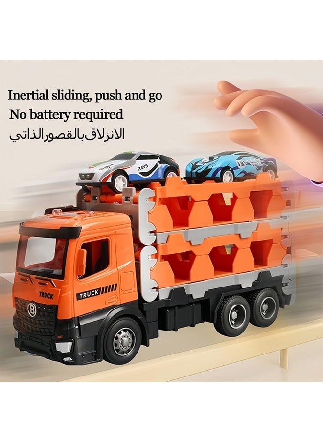 Quivlox - Truck Toy,Race Car Track Toy Truck Toy with Slots & Foldable Race Tracks Transport Car Carrier Toy for Toddlers Cars Toy Set Container Truck Toy with 50 Alloy Cars Vehicles Toy Set for 3+ Kids Boys Girls - Image 1