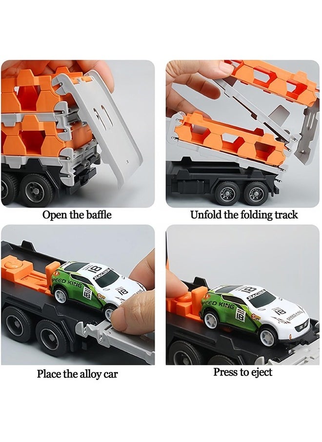 Quivlox - Truck Toy,Race Car Track Toy Truck Toy with Slots & Foldable Race Tracks Transport Car Carrier Toy for Toddlers Cars Toy Set Container Truck Toy with 50 Alloy Cars Vehicles Toy Set for 3+ Kids Boys Girls - Image 1