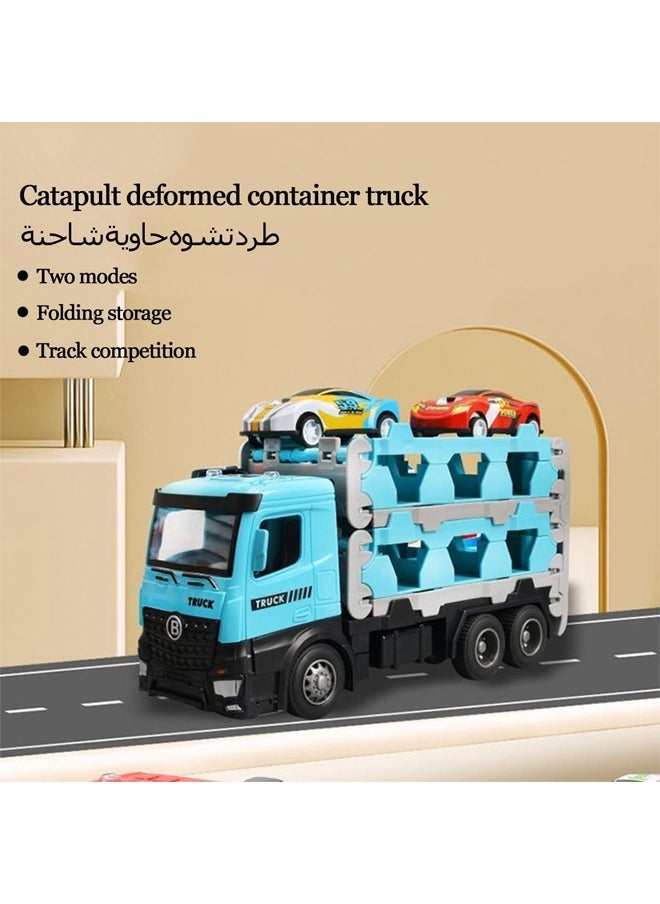 Quivlox - Truck Toy,Race Car Track Toy Truck Toy with Slots & Foldable Race Tracks Transport Car Carrier Toy for Toddlers Cars Toy Set Container Truck Toy with 50 Alloy Cars Vehicles Toy Set for 3+ Kids Boys Girls - Image 1