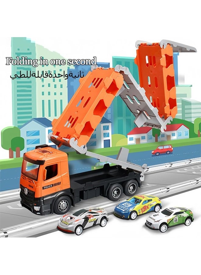 Quivlox - Truck Toy,Race Car Track Toy Truck Toy with Slots & Foldable Race Tracks Transport Car Carrier Toy for Toddlers Cars Toy Set Container Truck Toy with 50 Alloy Cars Vehicles Toy Set for 3+ Kids Boys Girls - Image 1