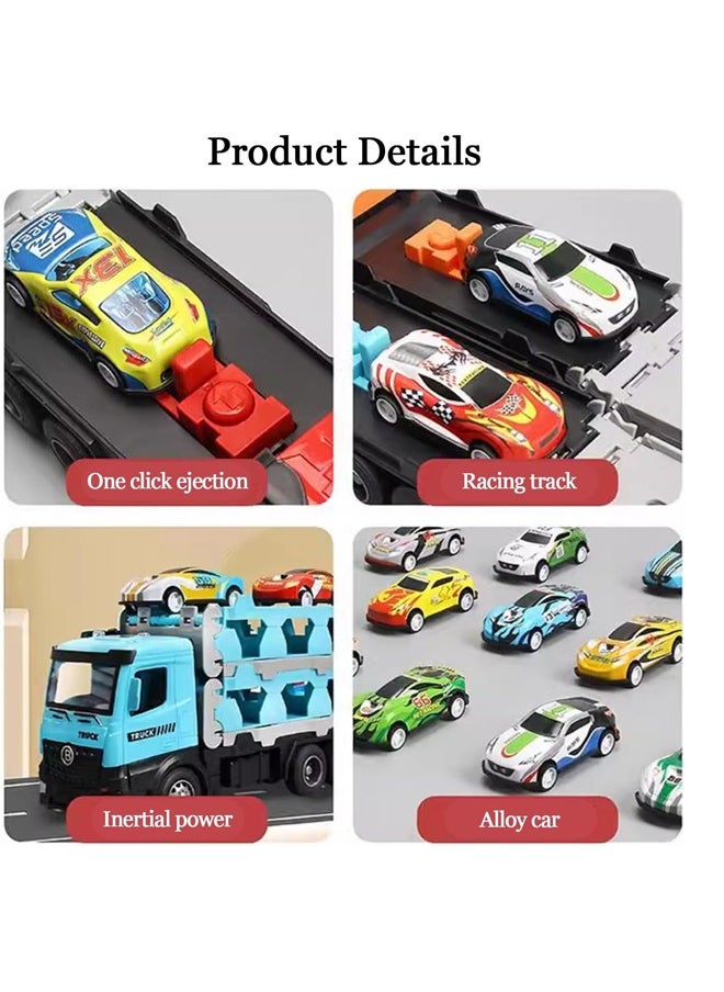 Quivlox - Truck Toy,Race Car Track Toy Truck Toy with Slots & Foldable Race Tracks Transport Car Carrier Toy for Toddlers Cars Toy Set Container Truck Toy with 50 Alloy Cars Vehicles Toy Set for 3+ Kids Boys Girls - Image 1
