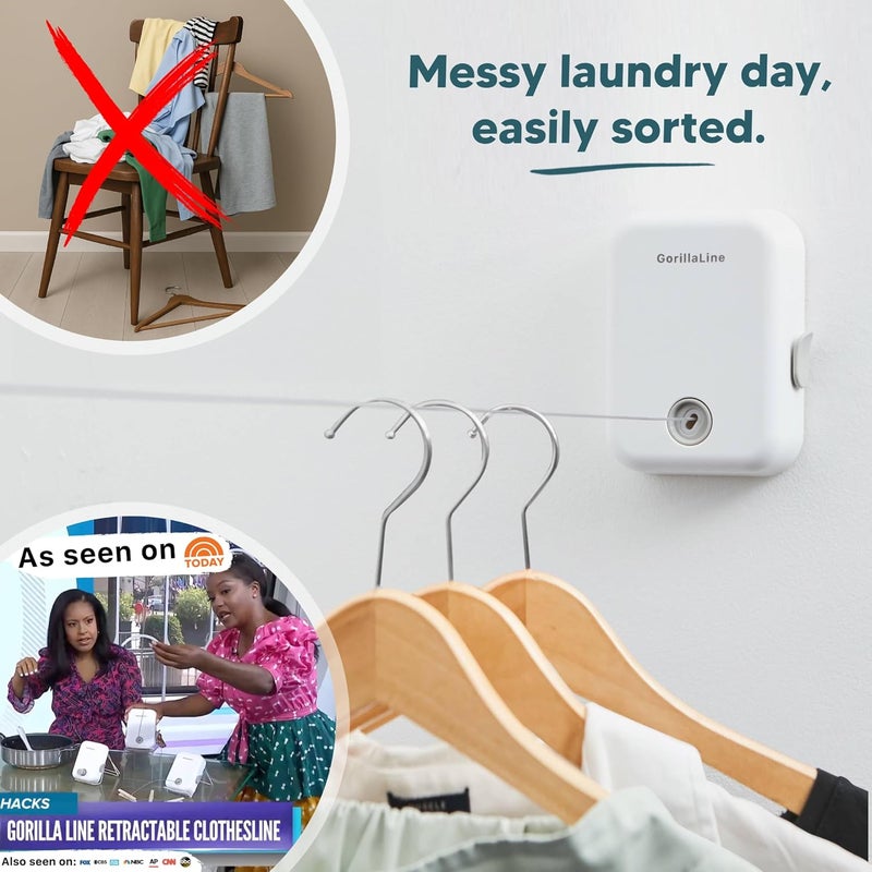 GorillaLine - Retractable Clothesline Indoor Outdoor Clothes Line | Heavy Duty Clothes Drying Laundry Line | Wall Mounted Drying Rack Clothing Line - Image 3