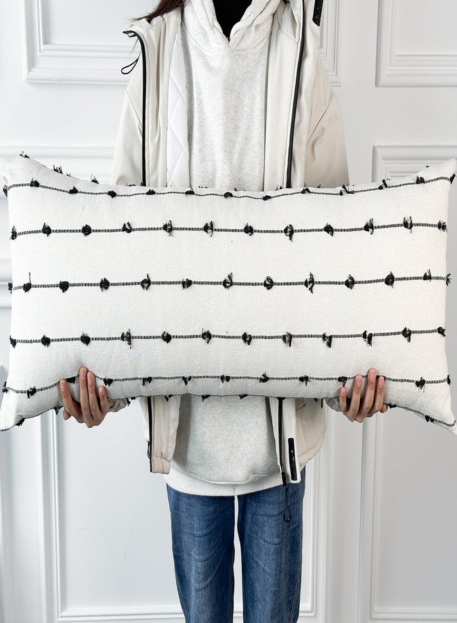 NUYECY Decorative Extra Long Lumbar Pillow Cover 12 x 32,Striped Pattern Boho Long Lumbar Pillow Cover Pillow Case for Bed Sofa Couch Farmhouse,Black,Modern Accent - Image 1
