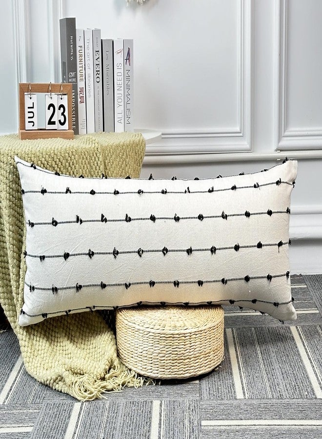 NUYECY Decorative Extra Long Lumbar Pillow Cover 12 x 32,Striped Pattern Boho Long Lumbar Pillow Cover Pillow Case for Bed Sofa Couch Farmhouse,Black,Modern Accent - Image 2