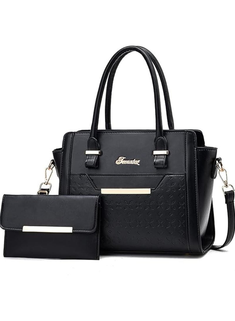 Huitich Crocodile Pattern Leather Two-Piece Women's Messenger Bag Black 27×13×21 cm - Image 1
