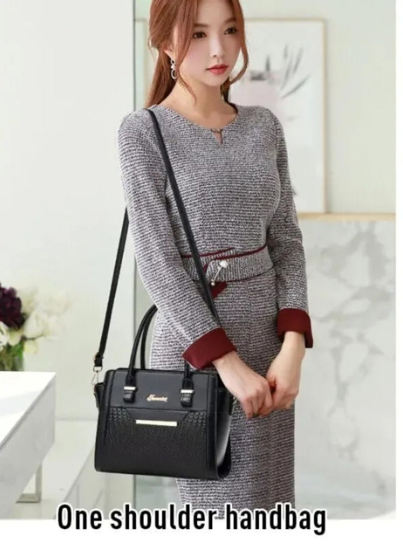 Huitich Crocodile Pattern Leather Two-Piece Women's Messenger Bag Black 27×13×21 cm - Image 2