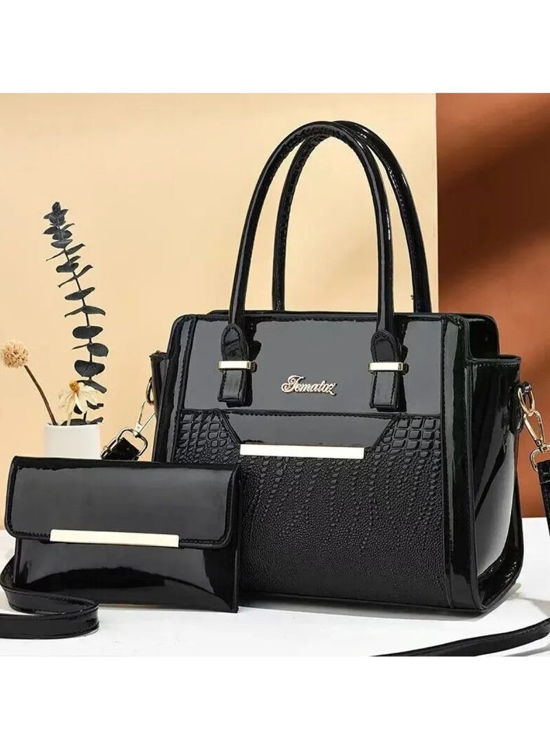 Huitich Crocodile Pattern Leather Two-Piece Women's Messenger Bag Black 27×13×21 cm - Image 3