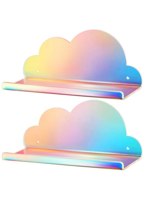 Iridescent Acrylic Floating Shelves, 2 Pack Cloud Shelves - Large Floating Shelf For Wall, Wall Mountable And Multi-Functional For Home Décor, Bathroom, Kitchen, Bedroom (Large, 2 Pack)