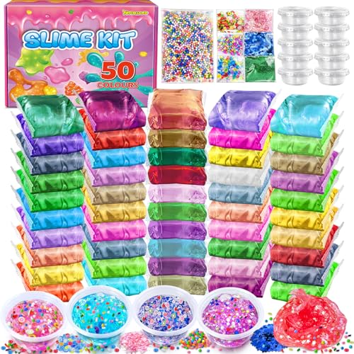 YOPINSAND 50 Pack DIY Slime Kit Slime Making Kit for Girls Crystal Clear Slime Premade Slime with Addins Foam Balls Glitters Slime Party Favors Gift Toys for Kids 312 - Image 1