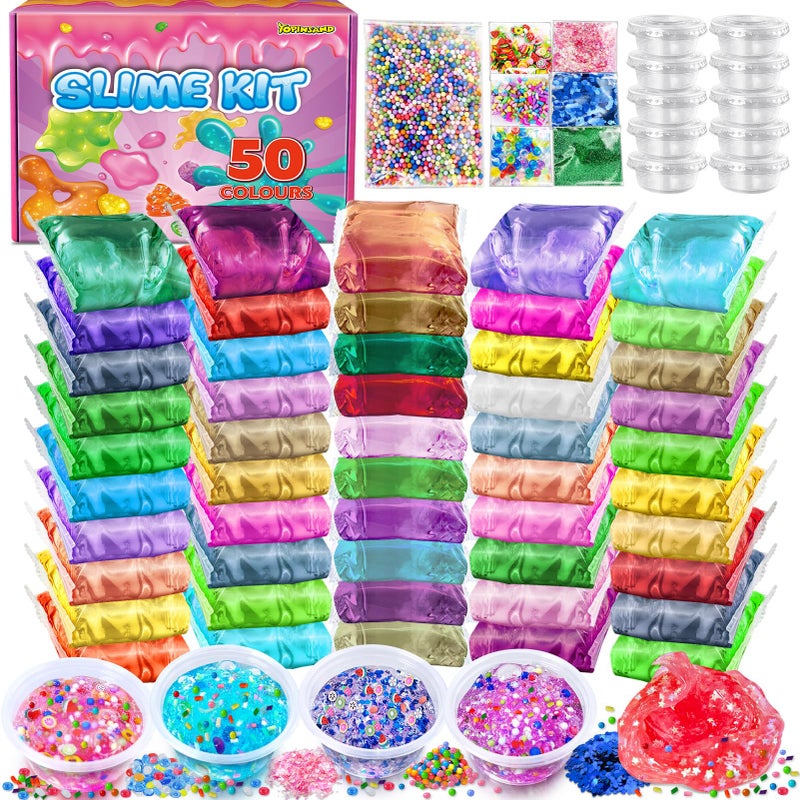YOPINSAND 50 Pack DIY Slime Kit Slime Making Kit for Girls Crystal Clear Slime Premade Slime with Addins Foam Balls Glitters Slime Party Favors Gift Toys for Kids 312 - Image 2