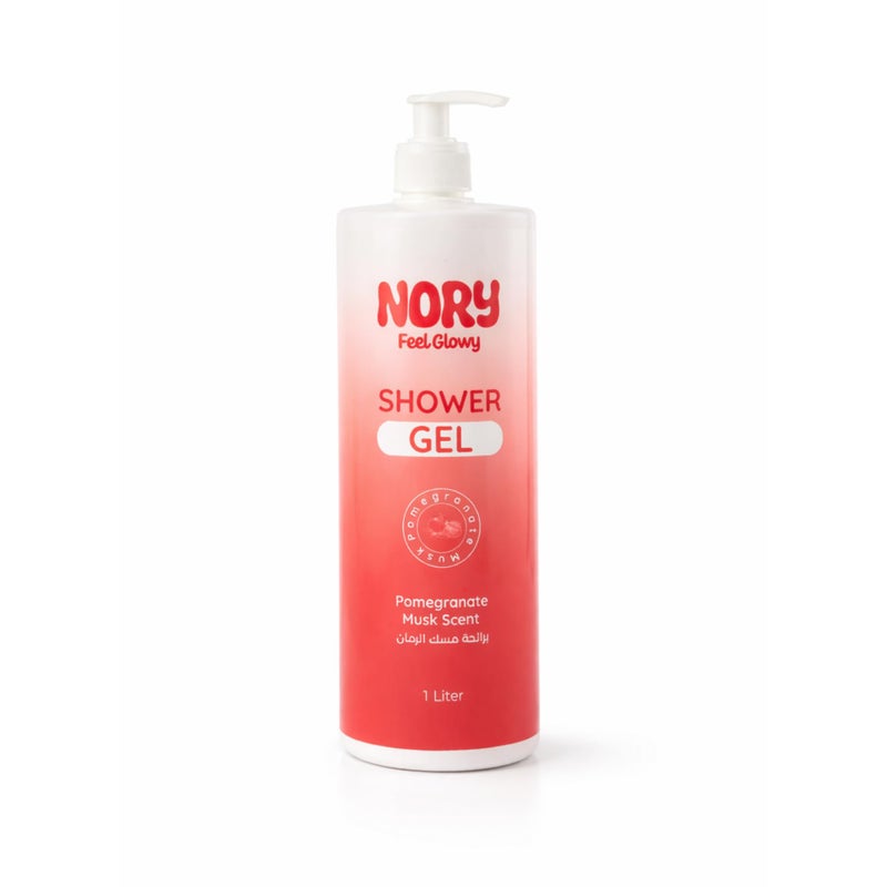 NORY Feel Glowy Shower Gel, Pomegranate Musk Scent, Deep Cleansing, 24H Moisturising, Rich Foam, 1 Litre
