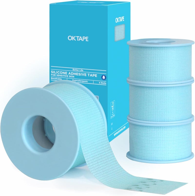 OK TAPE Silicone Medical Tape 4 Rolls for Sensitive SkinWaterproof Surgical Tape for Secures Dressings and GauzePainFree Removal Micropore Tape First Aid Bandage Tape1 x 5yd - Image 1