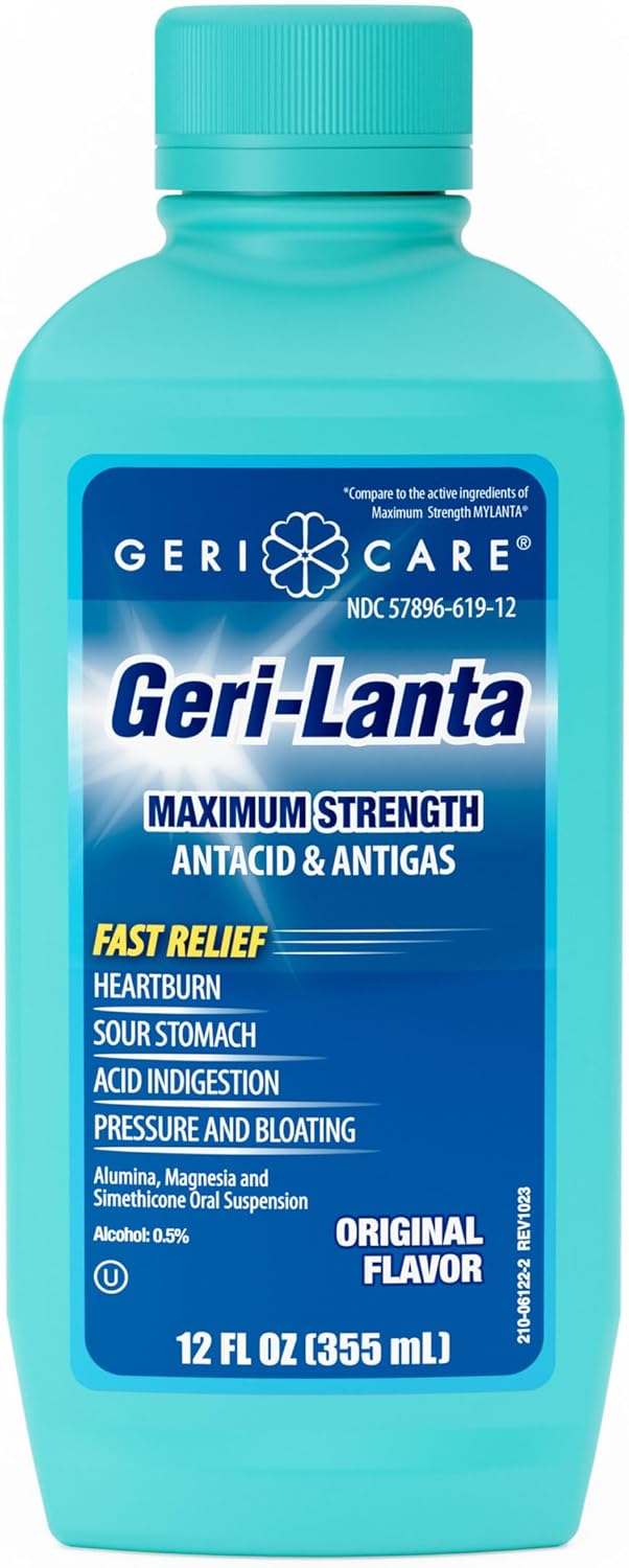GeriCare GeriCare Maximum Strength Geri-Lanta Antacid & Antigas for Heartburn, Acid Indigestion, Pressure and Bloating, Liquid, 12 Fl Oz (Pack of 1) 