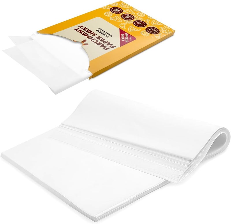 katbite 75Pcs White Parchment Paper Sheets 12x16IN, Pre-Cut Heavy Duty Parchment Baking Paper, Non-Stick Half Sheet White Baking Parchment Paper for Air Fryer, Baking Cookie Pans[Advanced Series] - Image 1