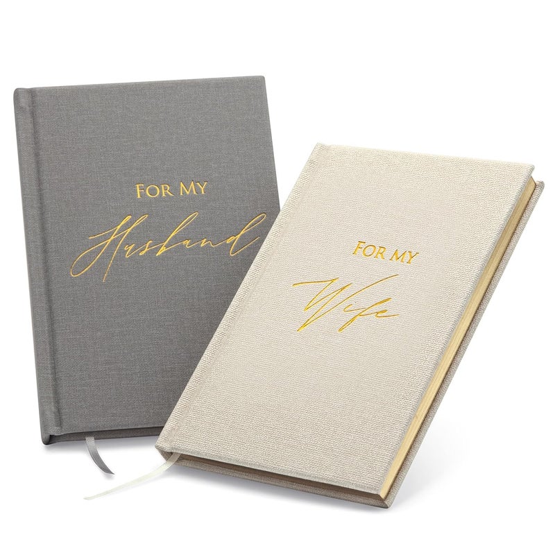 MUUJEE Hard Cover Vow Books Set of 2  Foil Embossed Wedding Ceremony Vow Renewal Speech Books Couple Gifts for Engagement For My HusbandWife