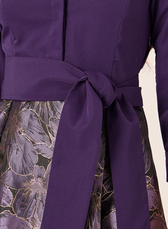 فستان ماكسي بأكمام ثلاثة أرباع وطبعات زهور وتفاصيل...