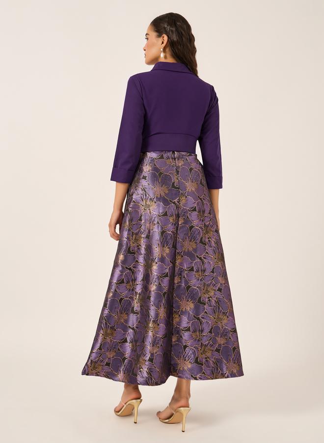 فستان ماكسي بأكمام ثلاثة أرباع وطبعات زهور وتفاصيل...