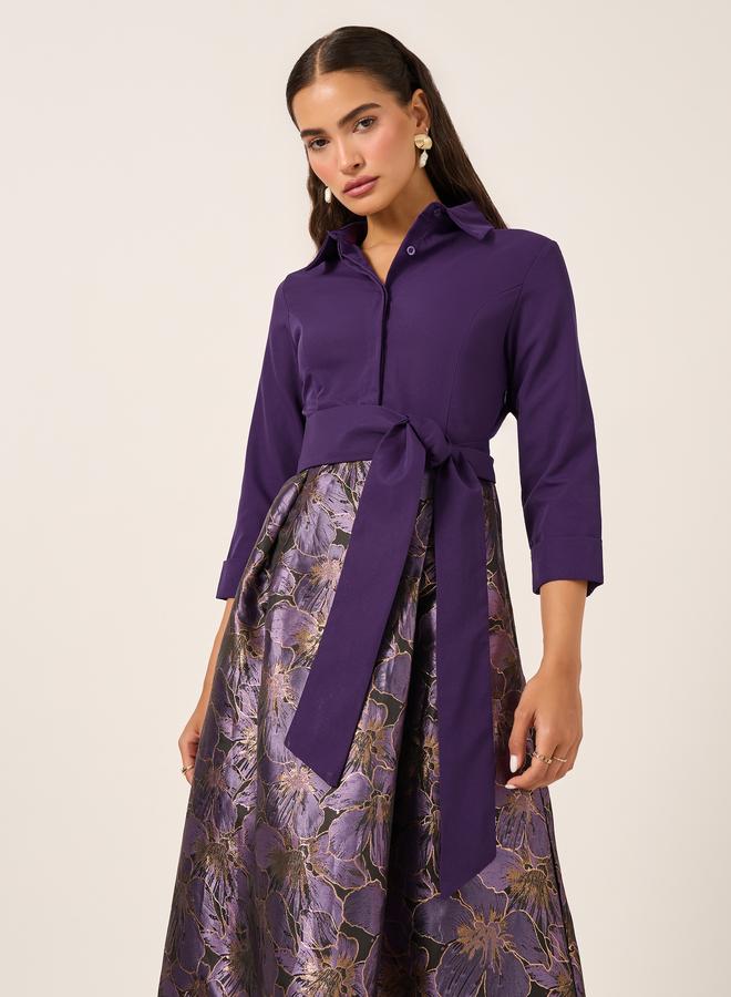 فستان ماكسي بأكمام ثلاثة أرباع وطبعات زهور وتفاصيل...