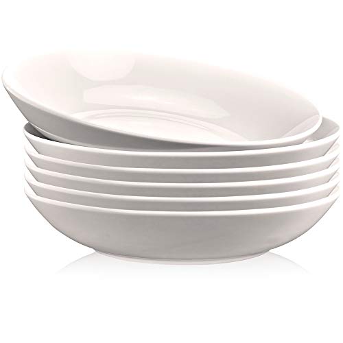 DECORDINE 6 Porcelain Pasta Bowls - Bowl Dish Set for Salad, Desserts, Soup - 22 Ounce Eggshell White Stackable, Microwaveable, and Dishwasher-Safe Dinnerware Set - by DecorDine - Image 1