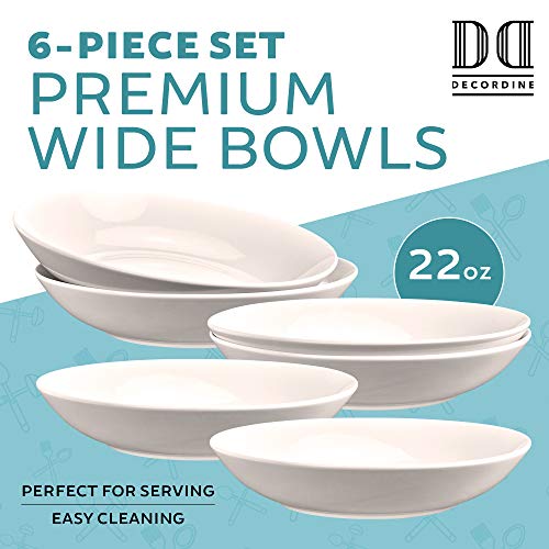 DECORDINE 6 Porcelain Pasta Bowls - Bowl Dish Set for Salad, Desserts, Soup - 22 Ounce Eggshell White Stackable, Microwaveable, and Dishwasher-Safe Dinnerware Set - by DecorDine - Image 3