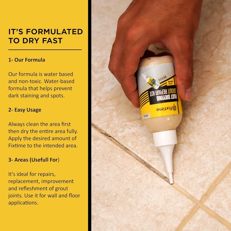FIXTIME Tile Grout Repair Kit, Beige Grout Filler Tube 8 oz, Grout Repair Renews, Fast Drying Repait Kit, Grout Sealer for Floor Tile - Spatula Included (2xBeige) - Image 2