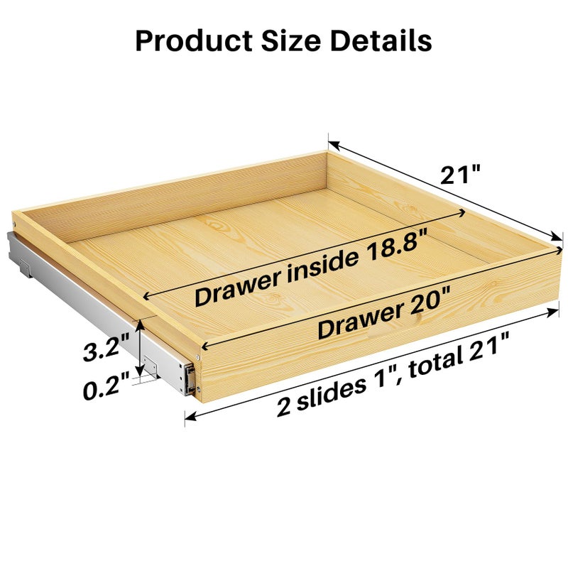 Kitstorack Pull Out Cabinet Organizer, Soft Close Wooden Slide Out Drawers for Pots and Pans, Full-extension Roll Out Shelves for Kitchen Cabinets, Pantry Organization, Bottom & Side Mount( 21"W X 21"D x 3.4''H) - Image 2