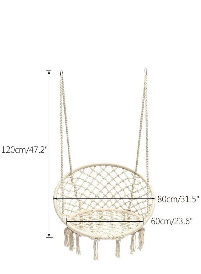رات سو ​ كرسي معلق مُحاك يدويًا (صناعة المكرامي) - كرسي أرجوحة متين ومريح منسوج بحبال قطنية بزخارف جميلة للفناء والحديقة والشرفة، باللون الأبيض الكريمي - Image 4