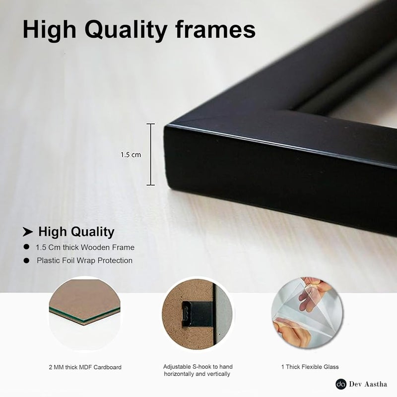 Dev Aastha Solid Black Photo Frame Set for Wall Décor | Set of 11 Rectangular Picture Frames with Plexi Glass | Ideal for Home & Office Use | Perfect for Gifting - Image 5