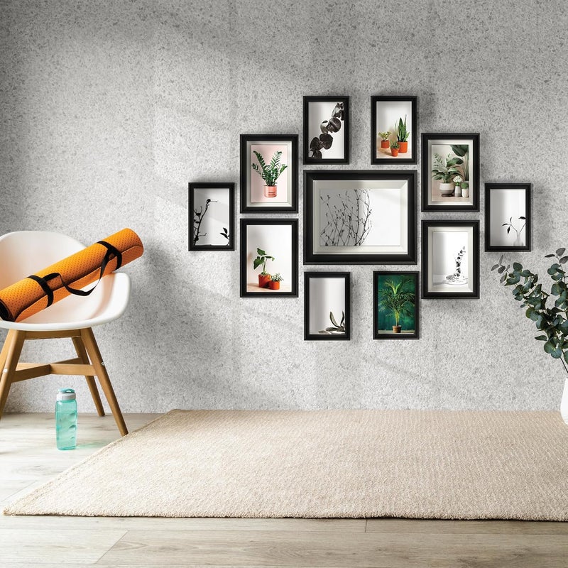 Dev Aastha Solid Black Photo Frame Set for Wall Décor | Set of 11 Rectangular Picture Frames with Plexi Glass | Ideal for Home & Office Use | Perfect for Gifting - Image 1