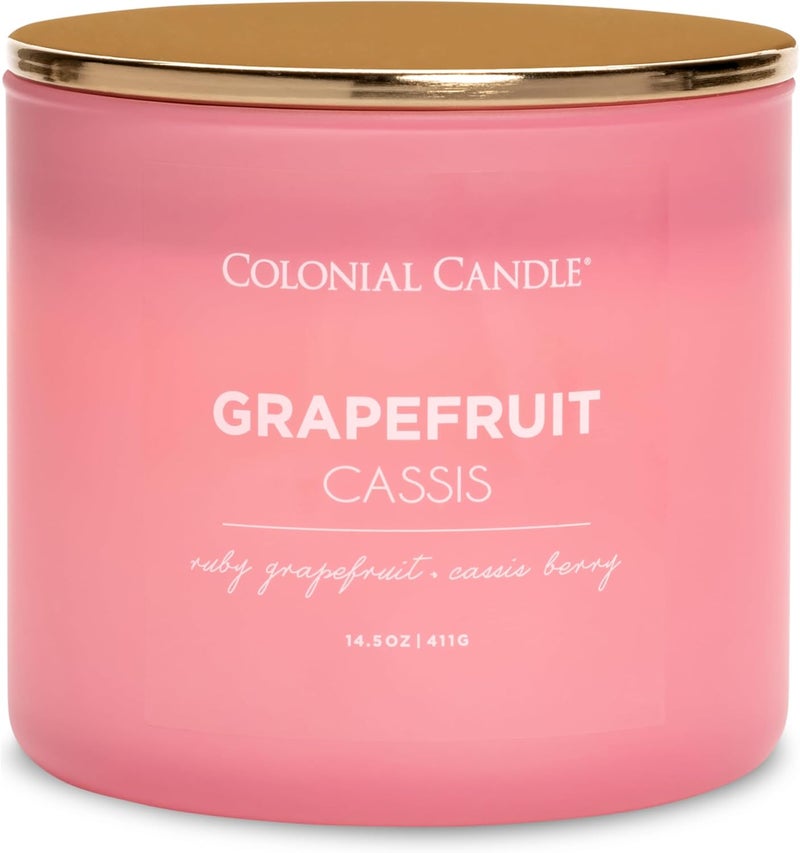 Colonial Candle Pop of Color Grapefruit Cassis 14.5 Oz Scented Matt Glass Jar Candle,Three Premium Cotton Wicks - Image 1
