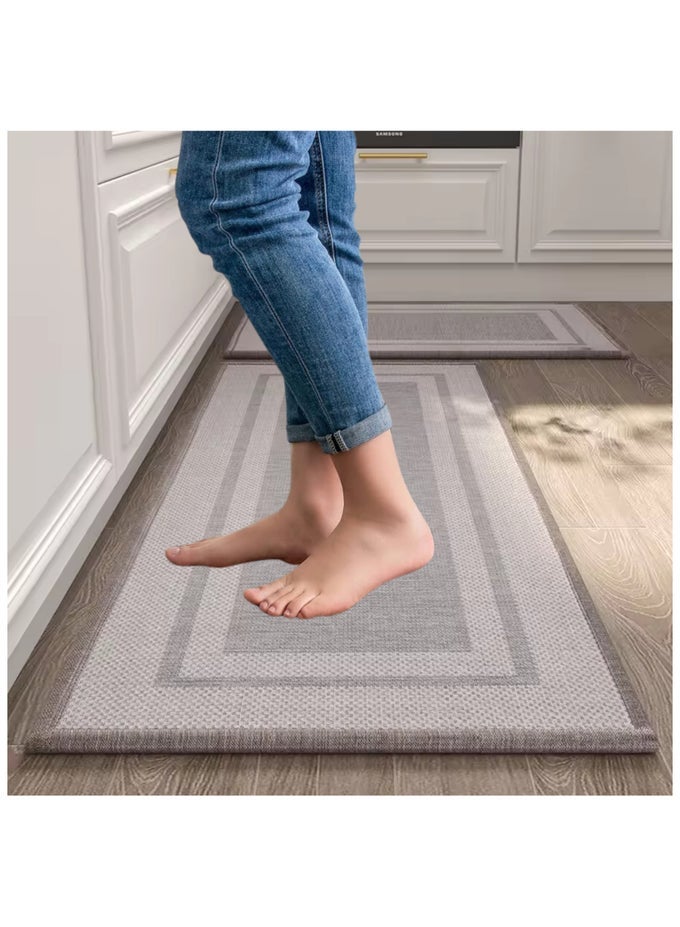 SET OF 2 PCS PREMIUM ANTI FATIGUE KITCHEN MAT, NON SLIP NATURAL RUBBER MATS, WASHABLE RUNNER RUGS FOR KITCHEN FLOOR FRONT OF SINK, LAUNDRY ROOM 45X120CM + 45X75CM (GREY)