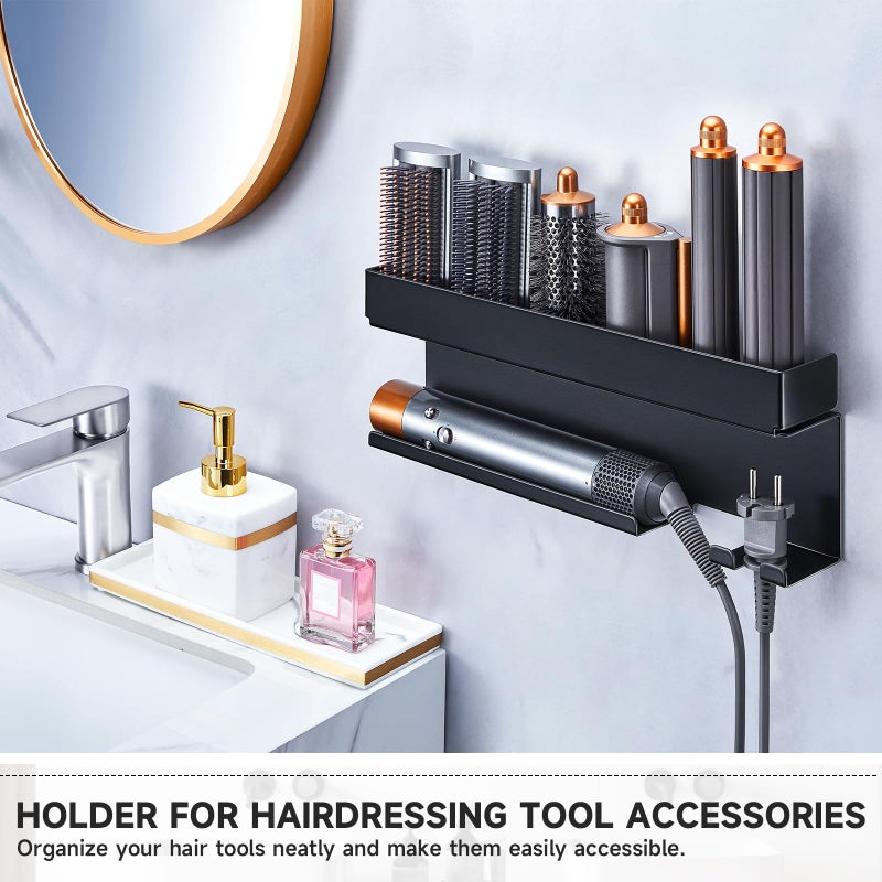 Oukimly Storage Hair Dryer Holder for Curling Iron Accessories, Hair Tool Organizer Wall Mount, Curling Iron Holder Organizer, Bathroom Hair Straightener Holder Stand for Styler Attachments Organizer, Black - Image 2