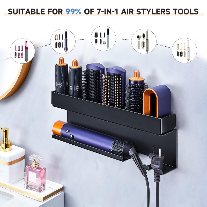 Oukimly Storage Hair Dryer Holder for Curling Iron Accessories, Hair Tool Organizer Wall Mount, Curling Iron Holder Organizer, Bathroom Hair Straightener Holder Stand for Styler Attachments Organizer, Black - Image 4