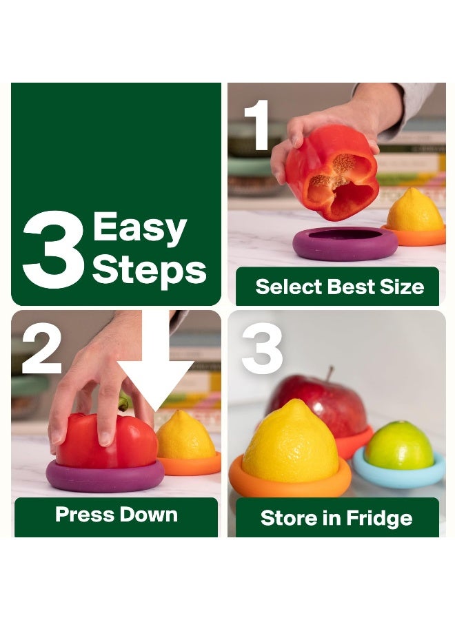 Food Huggers 5pc Reusable Silicone Food Savers | BPA Free & Dishwasher Safe | Fruit & Vegetable Produce Storage for Onion, Tomato, Lemon, Banana, Cans & More | Round, Ice Blue - Image 5