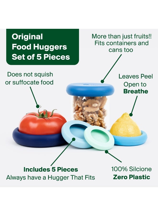 Food Huggers 5pc Reusable Silicone Food Savers | BPA Free & Dishwasher Safe | Fruit & Vegetable Produce Storage for Onion, Tomato, Lemon, Banana, Cans & More | Round, Ice Blue - Image 3