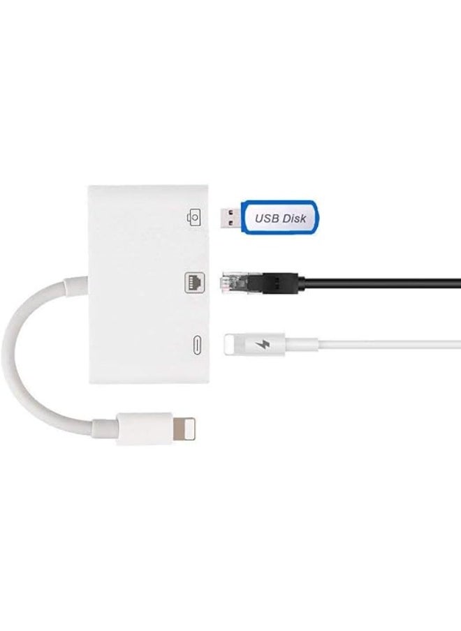 3-in-1 Charging and Data Cable – Multi-Port Adapter for Mobile Phones – USB + Type-C + Lightning – White