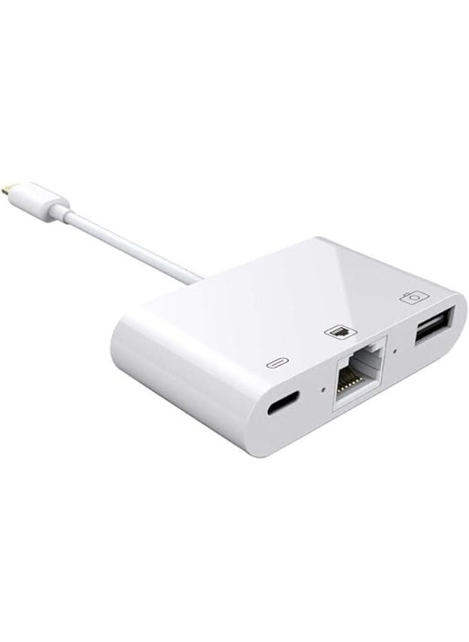 3-in-1 Charging and Data Cable – Multi-Port Adapter for Mobile Phones – USB + Type-C + Lightning – White