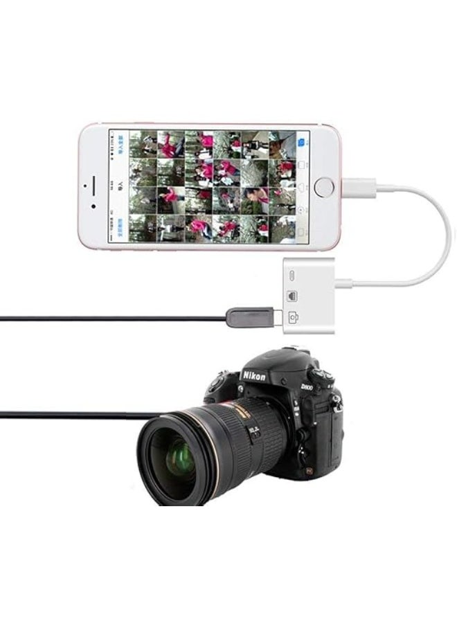 3-in-1 Charging and Data Cable – Multi-Port Adapter for Mobile Phones – USB + Type-C + Lightning – White