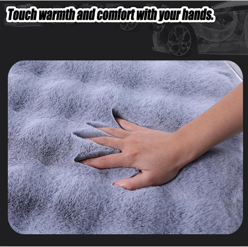 EDVKLNG Luxury Thickened Plush Car Seat Cushion Set - Soft Fluffy Protector with Faux Rabbit Fur - Non-Slip Front and Back Seat Covers (Gray, 6pcs) - Image 3