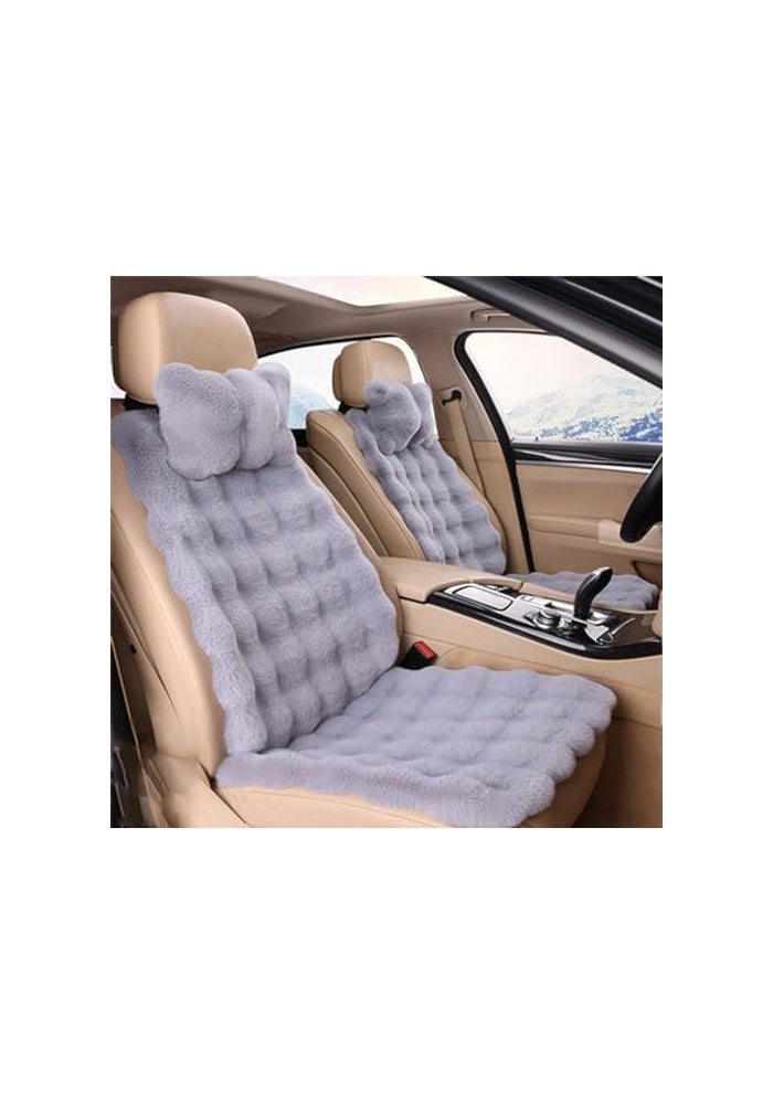 EDVKLNG Luxury Thickened Plush Car Seat Cushion Set - Soft Fluffy Protector with Faux Rabbit Fur - Non-Slip Front and Back Seat Covers (Gray, 6pcs) - Image 1