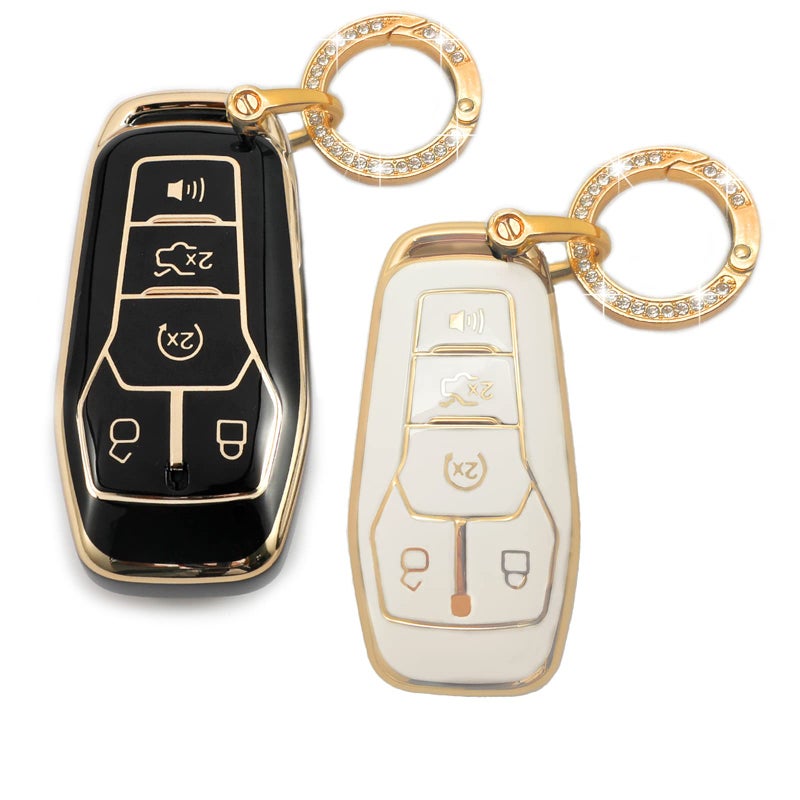 RFSRZ 2PCS Car Key Fob Shell Cover Protective Case Bling Gold White Black Key Holder for Ford F150 F250 Fusion Edge Explorer Mustang Lincoln MKZ MKC 20132017 - Image 3