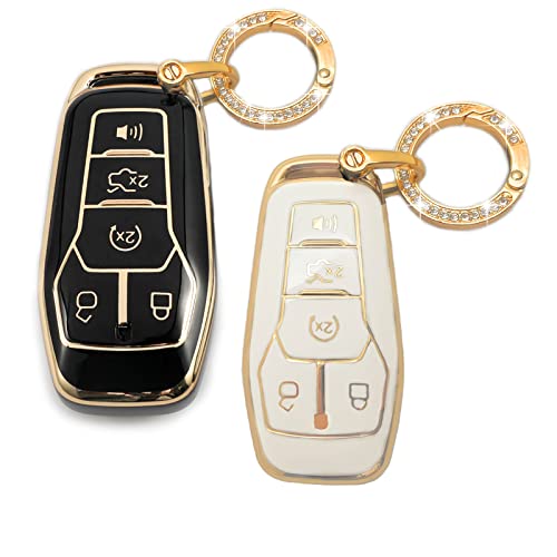 RFSRZ 2PCS Car Key Fob Shell Cover Protective Case Bling Gold White Black Key Holder for Ford F150 F250 Fusion Edge Explorer Mustang Lincoln MKZ MKC 20132017 - Image 1