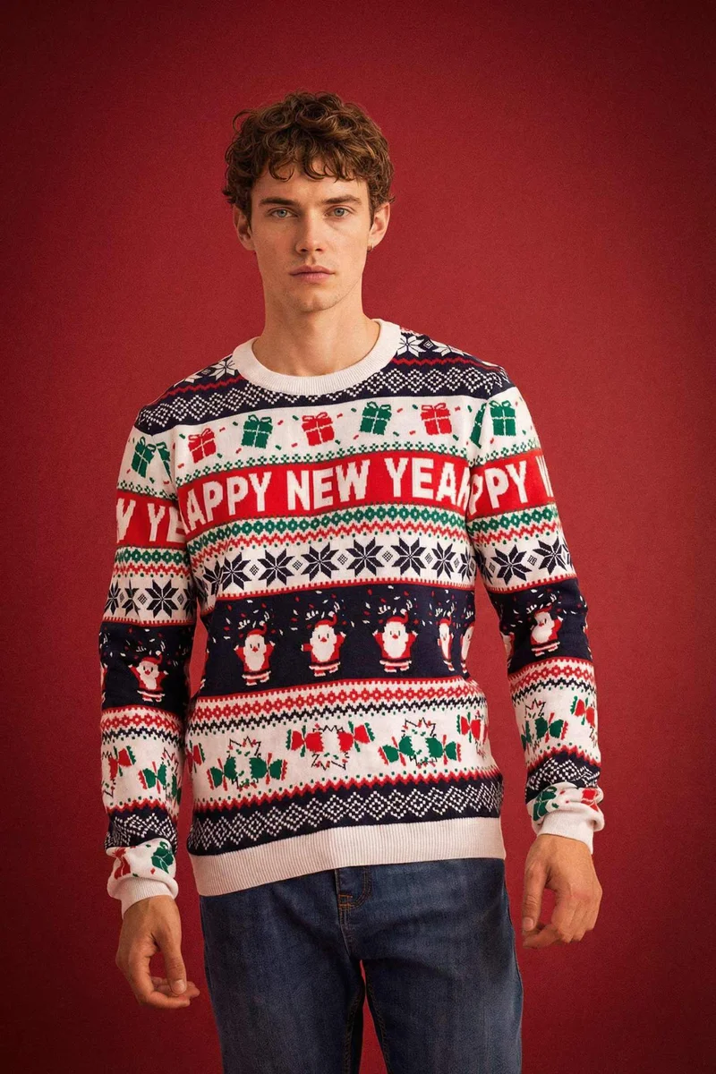 DeFacto Christmas Themed Standard Fit Crew Neck Knit Pullover