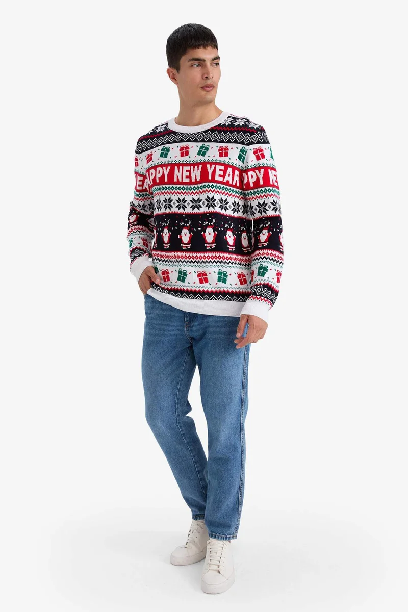 DeFacto Christmas Themed Standard Fit Crew Neck Knit Pullover