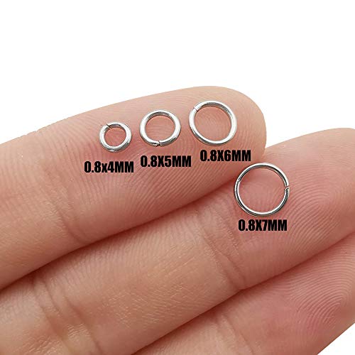 WOCRAFT 1200 Pcs Mix 4mm 5mm 6mm 7mm Stainless Steel Rings Jump Rings Connector Rings for Jewelry Making Necklaces Bracelet Earrings Keychain DIY Craft (M533) - Image 2