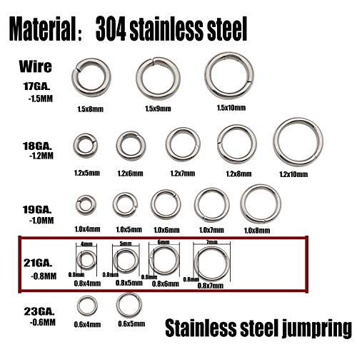 WOCRAFT 1200 Pcs Mix 4mm 5mm 6mm 7mm Stainless Steel Rings Jump Rings Connector Rings for Jewelry Making Necklaces Bracelet Earrings Keychain DIY Craft (M533) - Image 3
