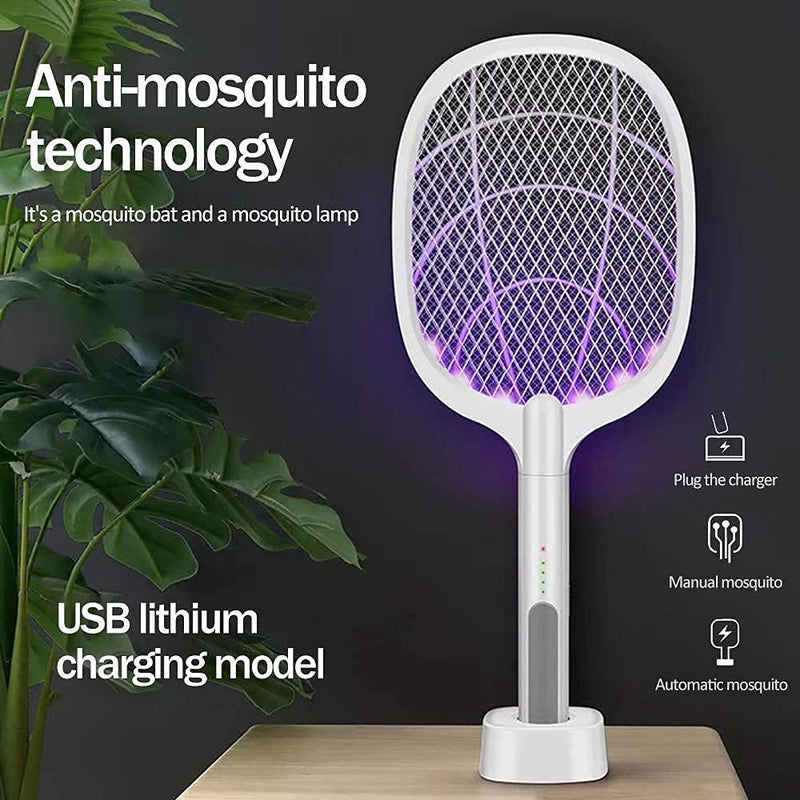MASAYUKI Mosquito Racket Rechargeable 6 LED Racket Mosquito Bat Rechargeable Handheld Electric Fly Swatter with UV Light Lamp Racket USB Charging Base (Assorted Colors) - Image 2