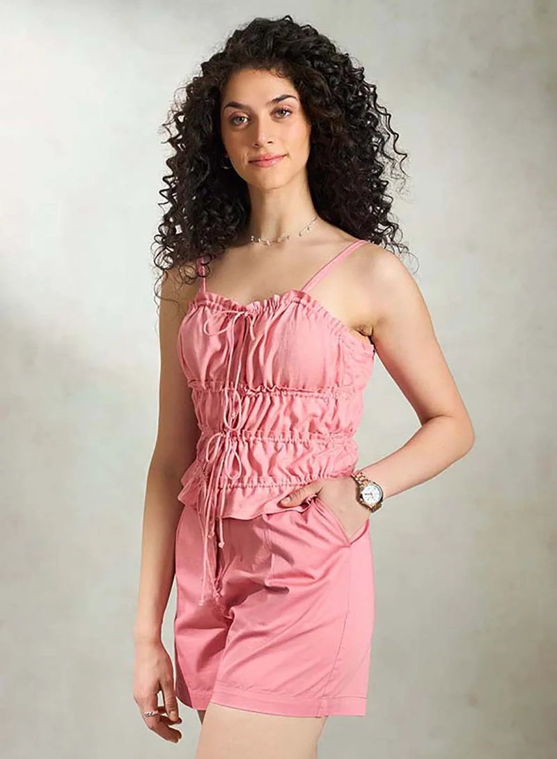 Virgio VIRGIO Linen Tiered Cami Front Tie-Up Top