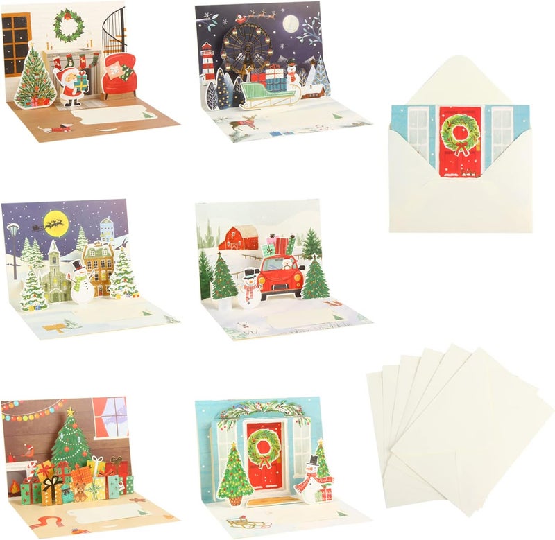 LOKIPA 3D Christmas Greeting Cards 6PCS Pop Up Christmas Cards with Envelopes for Christmas Holiday New Year Xmas Gift - Image 1
