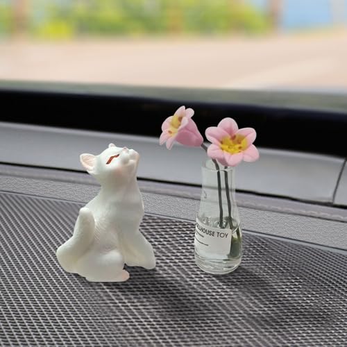 OYIXIO Cute Cat and Pink Lily Vase Car Decoration Fun Car Interior Decoration Accessory for Car Rearview Mirrors and Dashboard Suitable for Womens Kawaii Car Gifts - Image 1